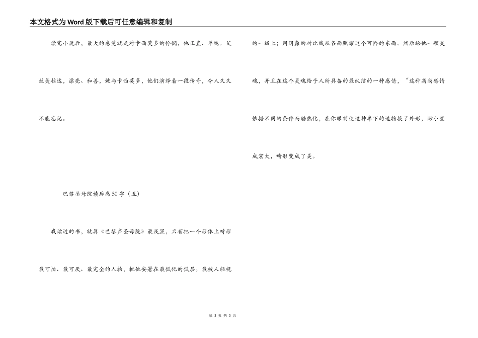 巴黎圣母院读后感50字_第3页