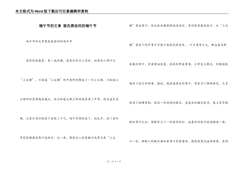 端午节的文章 留在唇齿间的端午节_第1页
