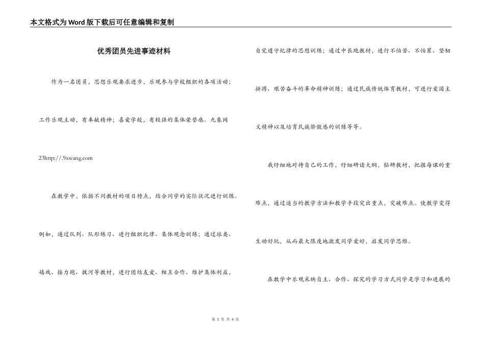 优秀团员先进事迹材料_第1页