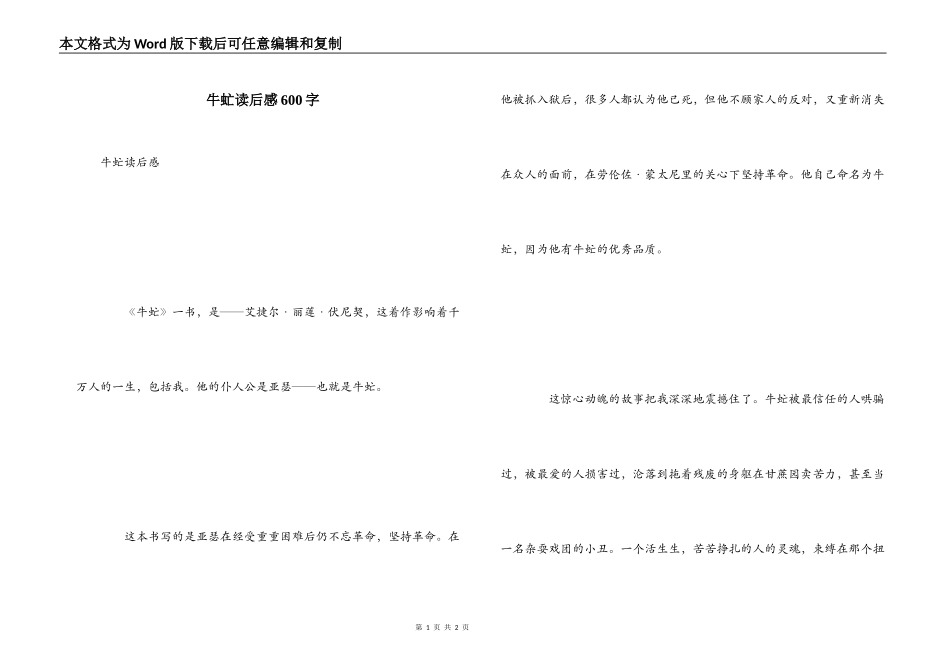 牛虻读后感600字_第1页