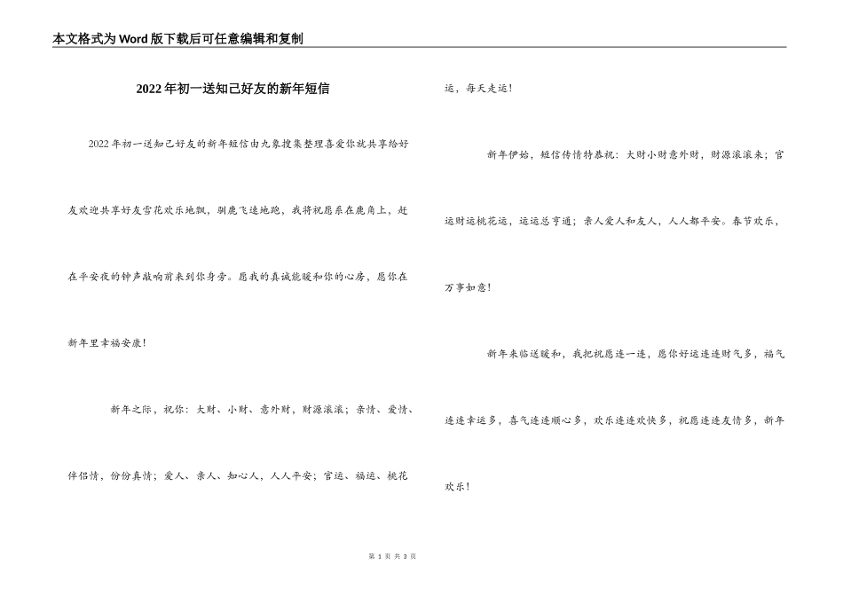 2022年初一送知己好友的新年短信_第1页