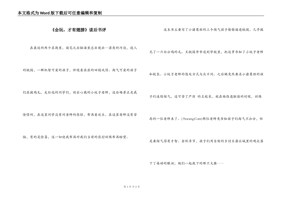 《会玩，才有翅膀》读后书评_第1页