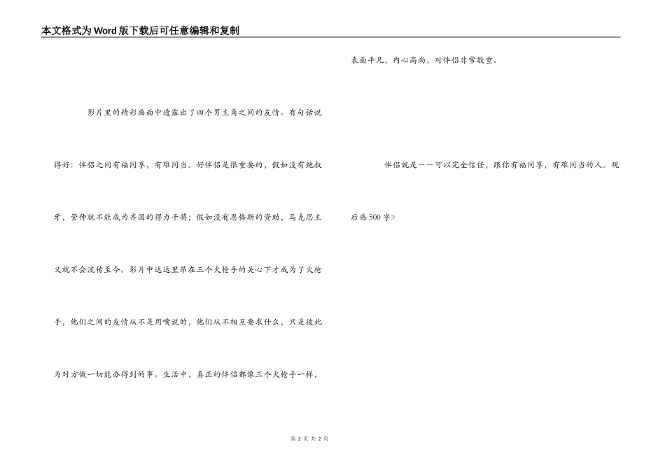《三个火枪手》观后感500字_第2页