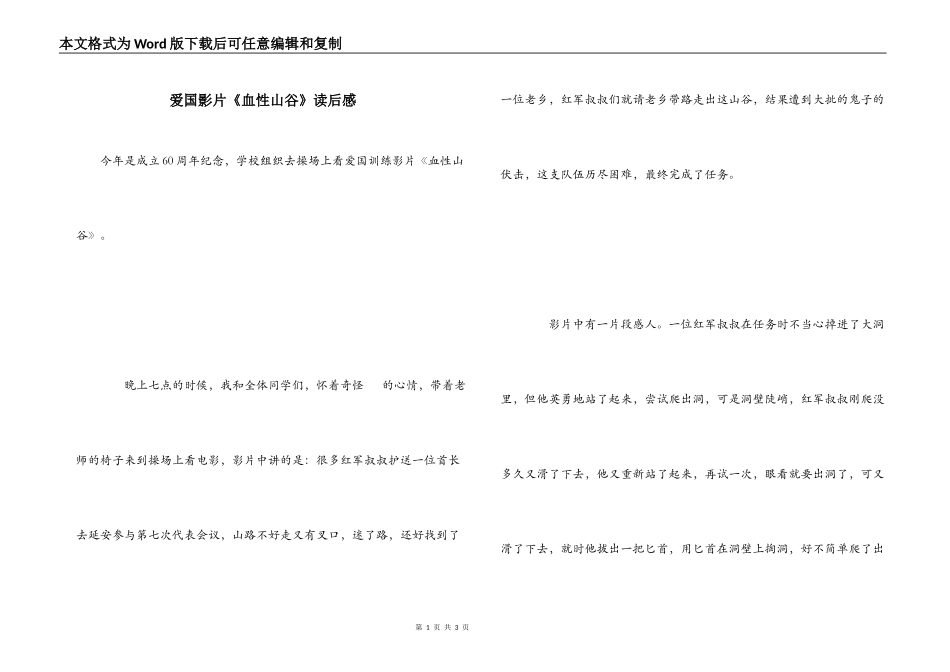 爱国影片《血性山谷》读后感_第1页