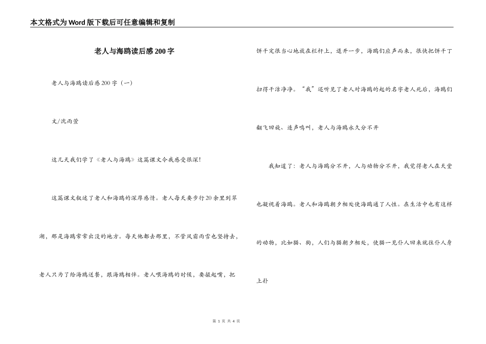 老人与海鸥读后感200字_第1页