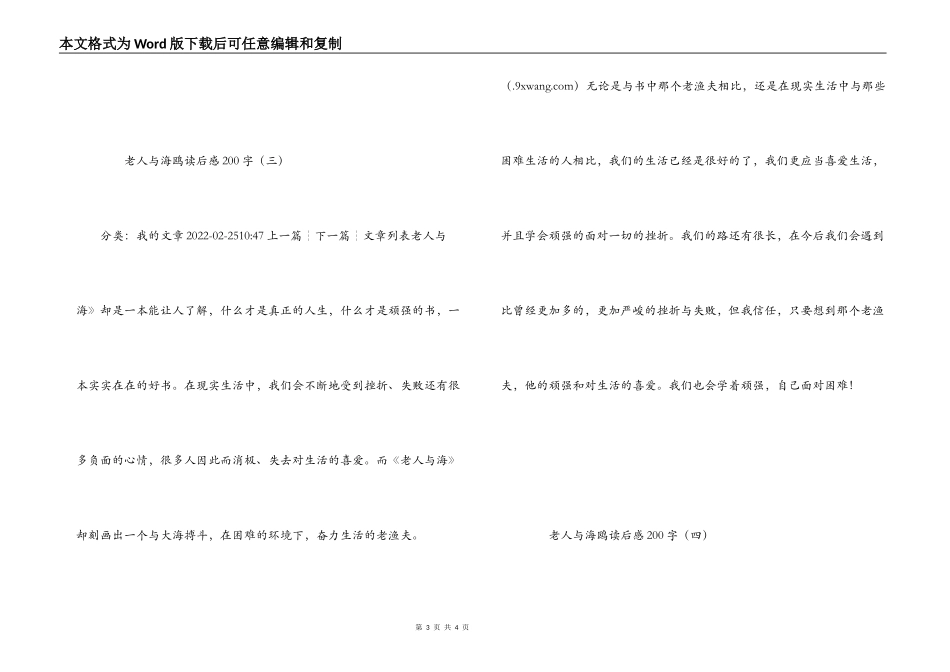 老人与海鸥读后感200字_第3页