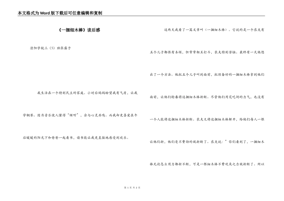 《一捆细木棒》读后感_第1页
