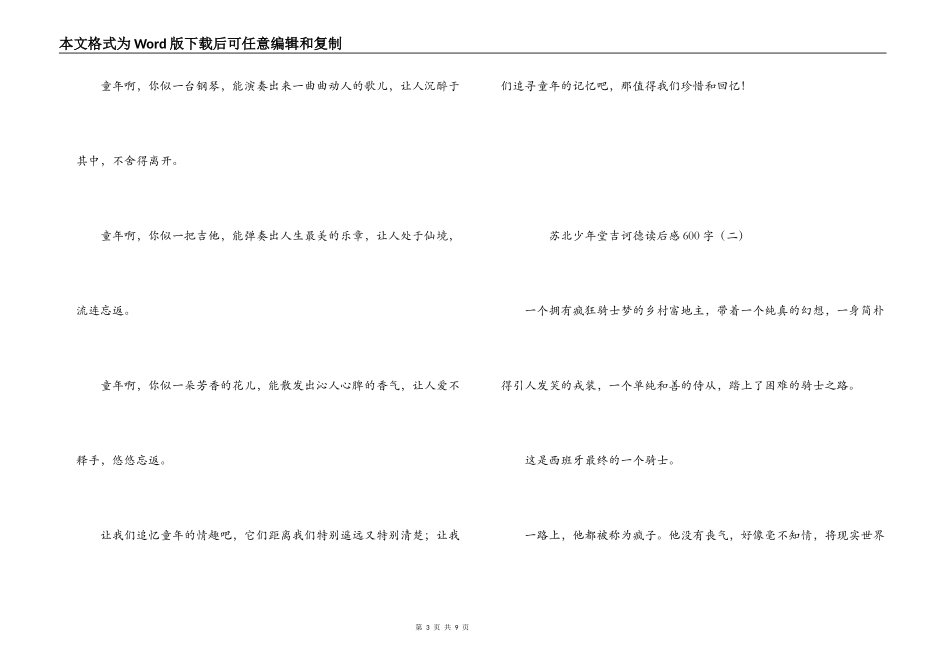 苏北少年堂吉诃德读后感600字_第3页