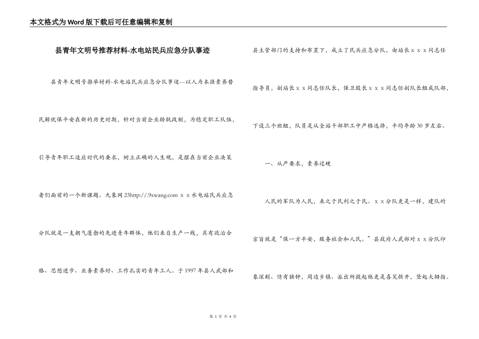 县青年文明号推荐材料-水电站民兵应急分队事迹_第1页