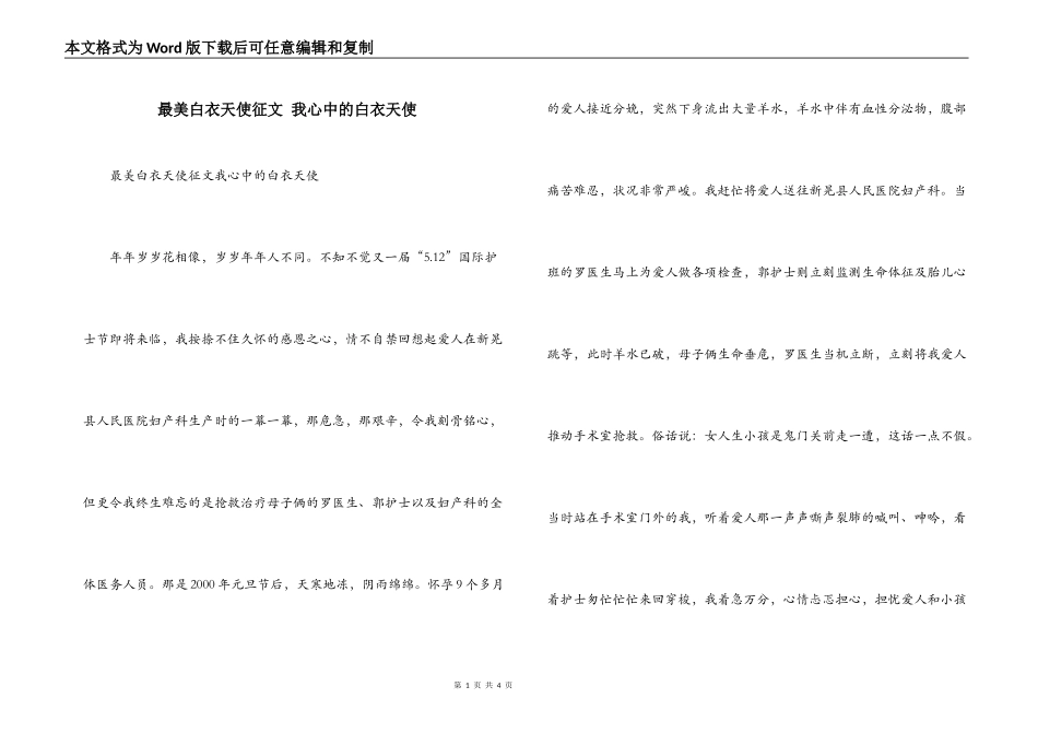 最美白衣天使征文 我心中的白衣天使_第1页