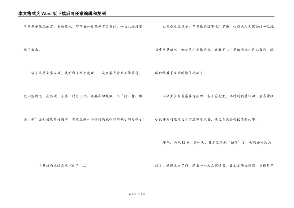 小英雄雨来读后感400字_第2页