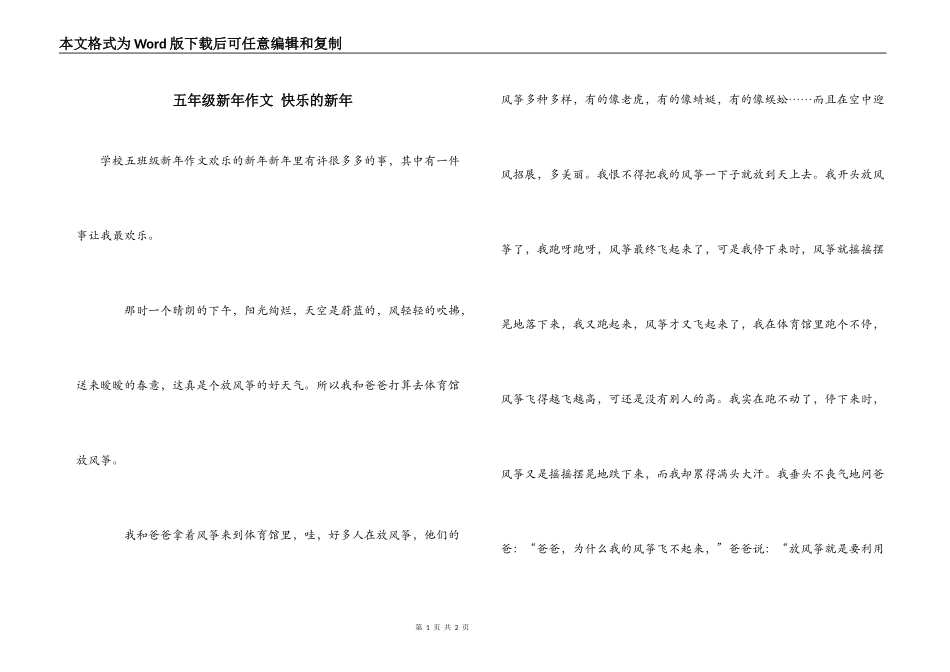 五年级新年作文 快乐的新年_第1页