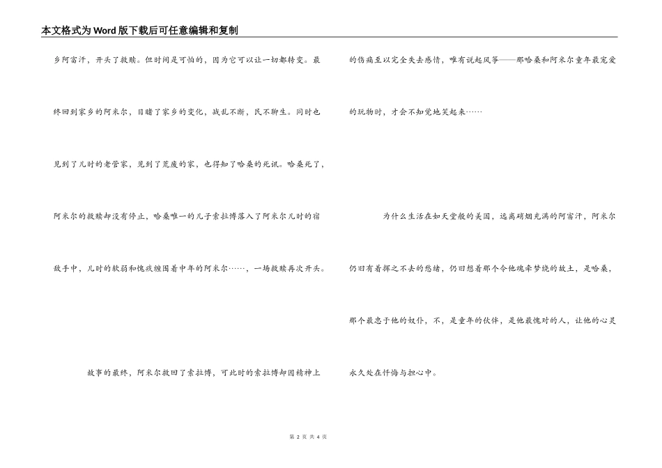 《追风筝的人》读后感1000字_第2页