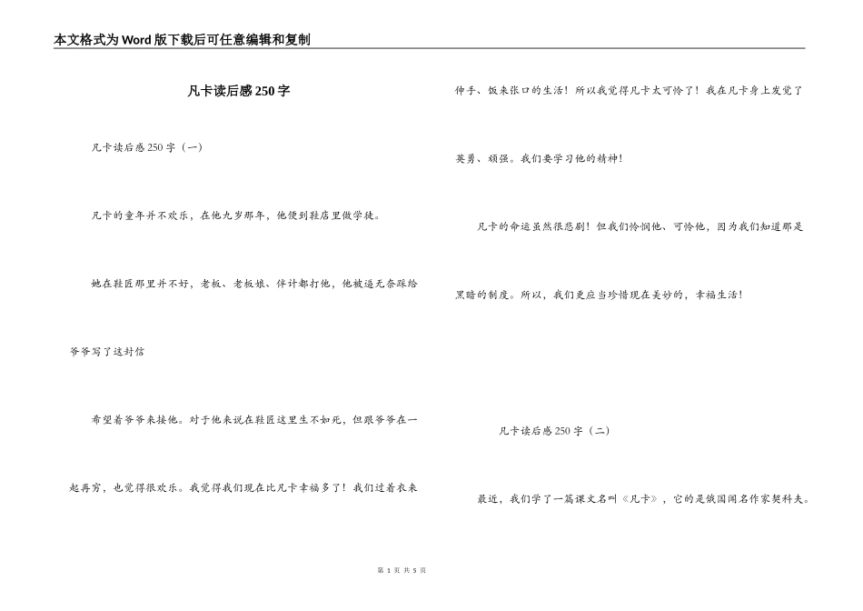 凡卡读后感250字_第1页