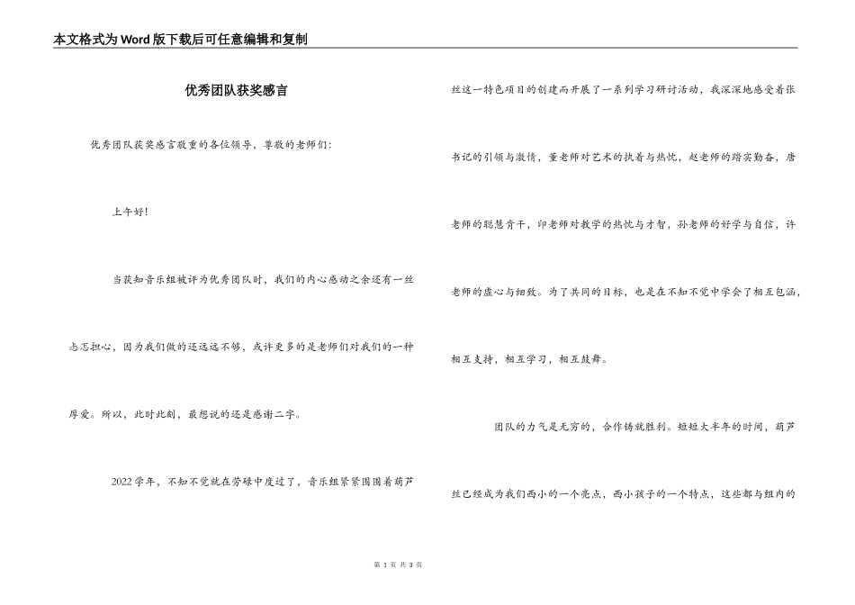 优秀团队获奖感言_第1页