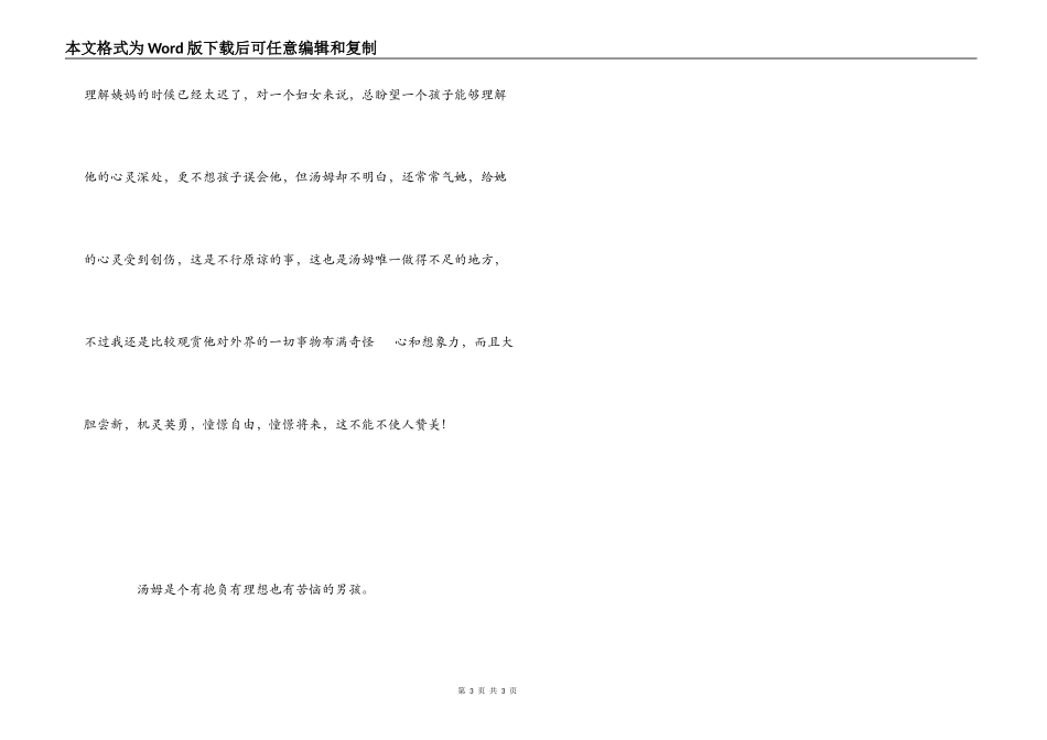 汤姆索亚历险记读后感800字_第3页