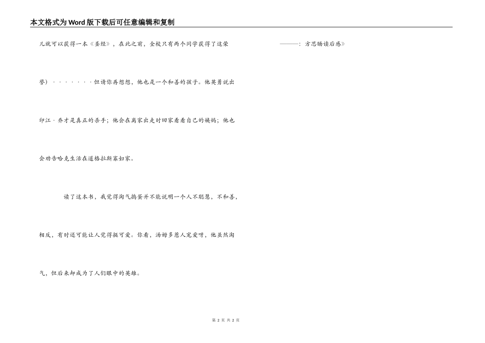 《汤姆·索亚历险记》读后感_第2页