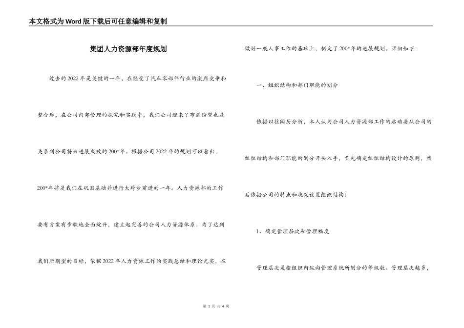 集团人力资源部年度规划_第1页