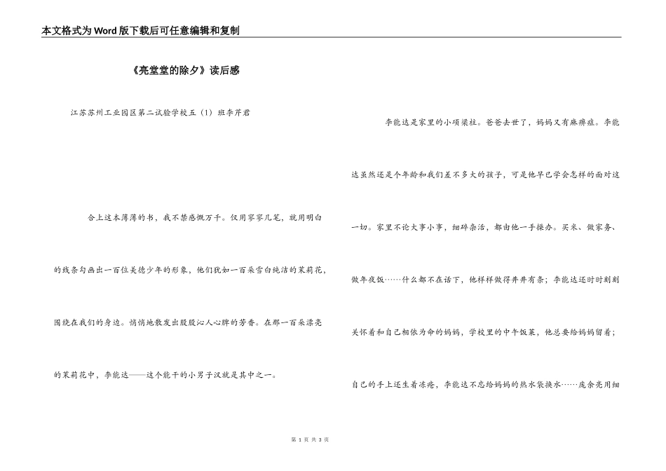 《亮堂堂的除夕》读后感_第1页