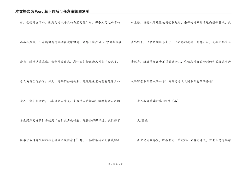 老人与海鸥读后感600字_1_第2页