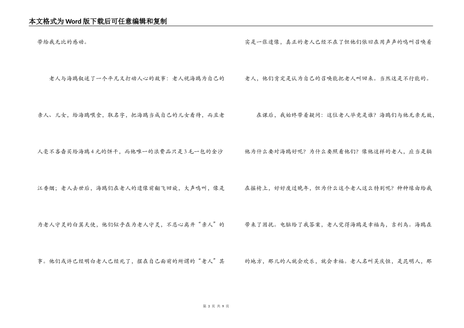 老人与海鸥读后感600字_1_第3页