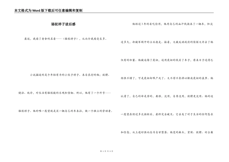 骆驼祥子读后感_第1页