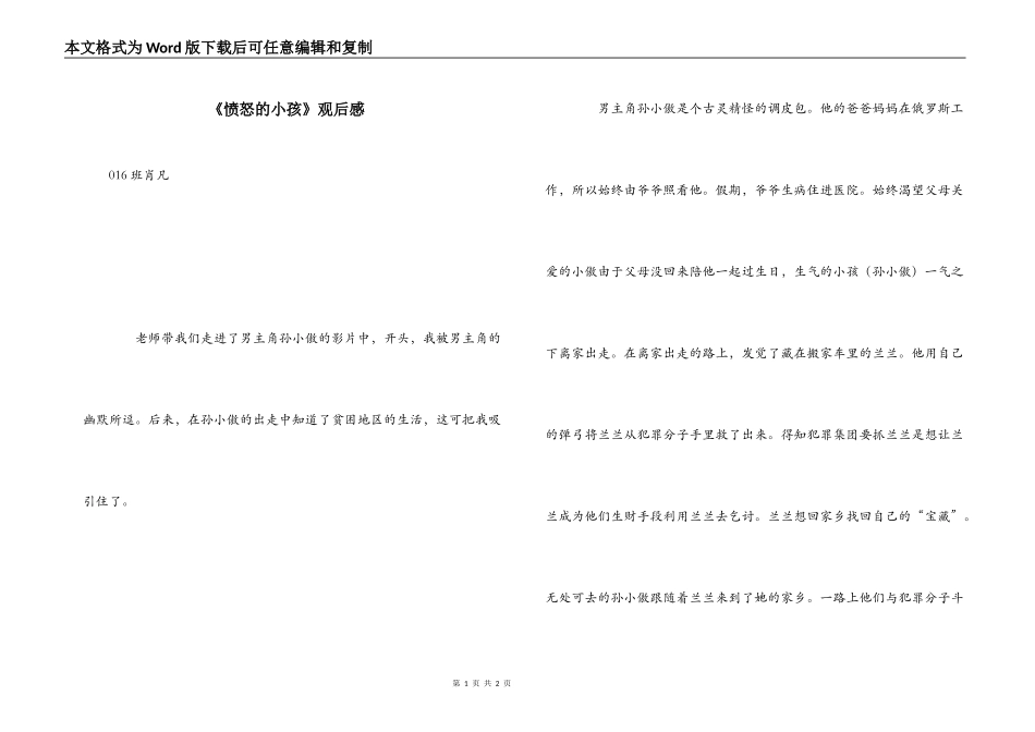 《愤怒的小孩》观后感_第1页