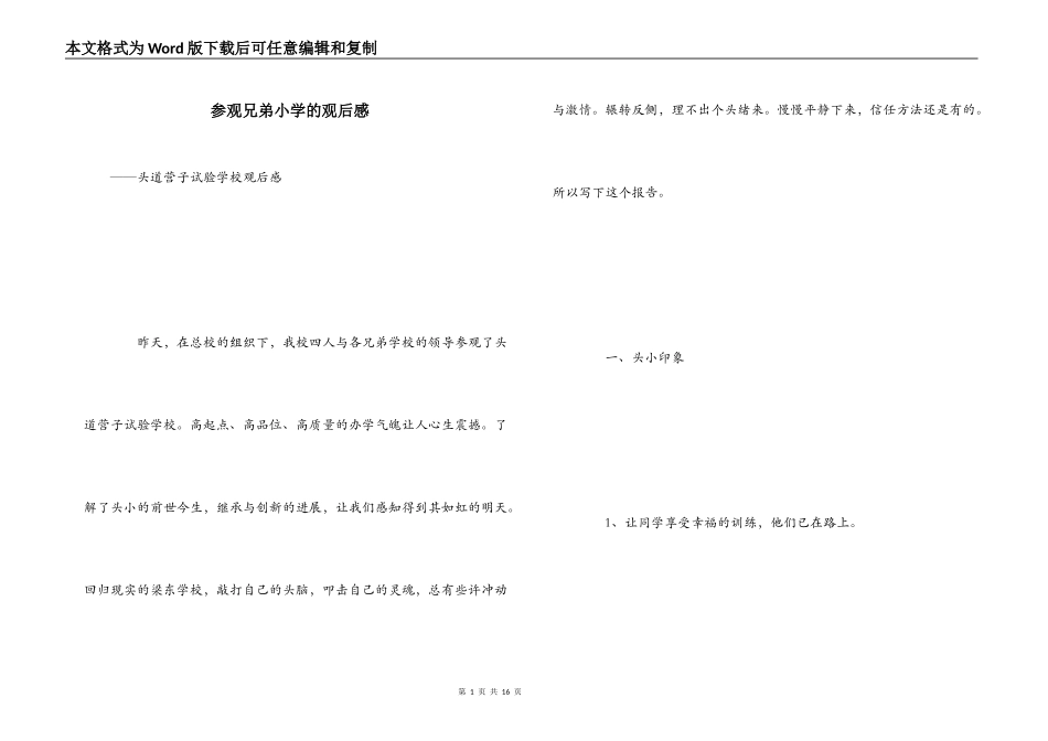 参观兄弟小学的观后感_第1页