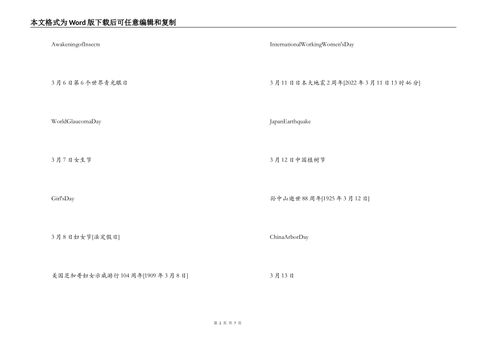 2022年3月份节日表_第2页