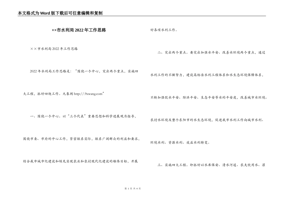 ××市水利局2022年工作思路_第1页