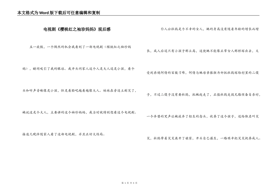 电视剧《樱桃红之袖珍妈妈》观后感_第1页