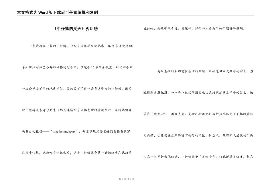 《牛仔裤的夏天》观后感_第1页