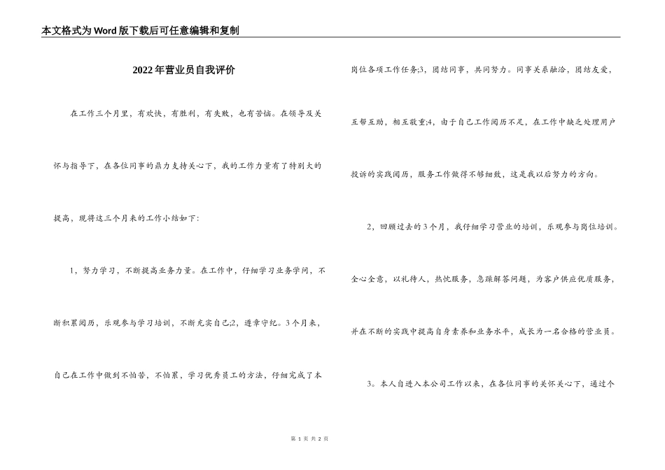 2022年营业员自我评价_第1页