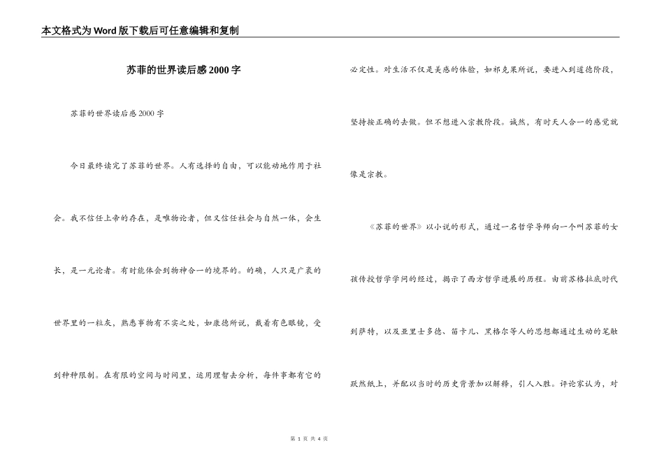 苏菲的世界读后感2000字_第1页