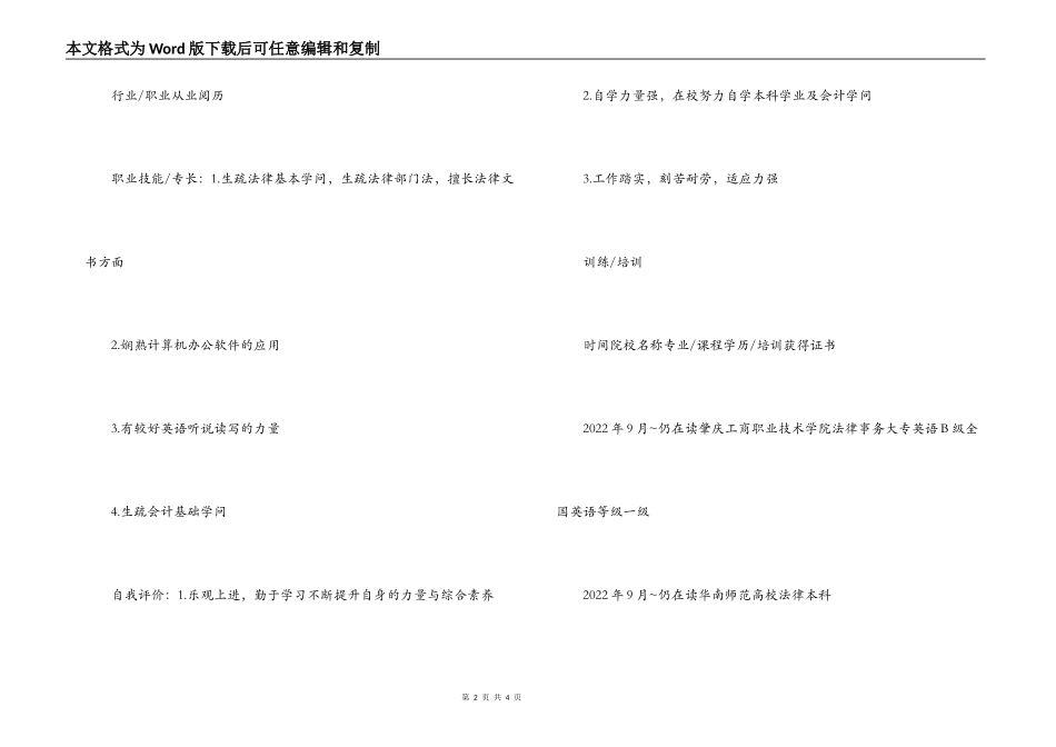 个人简历范文-法律专业_第2页