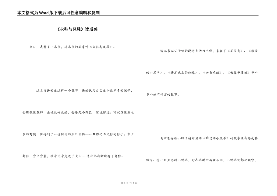 《火鞋与风鞋》读后感_第1页