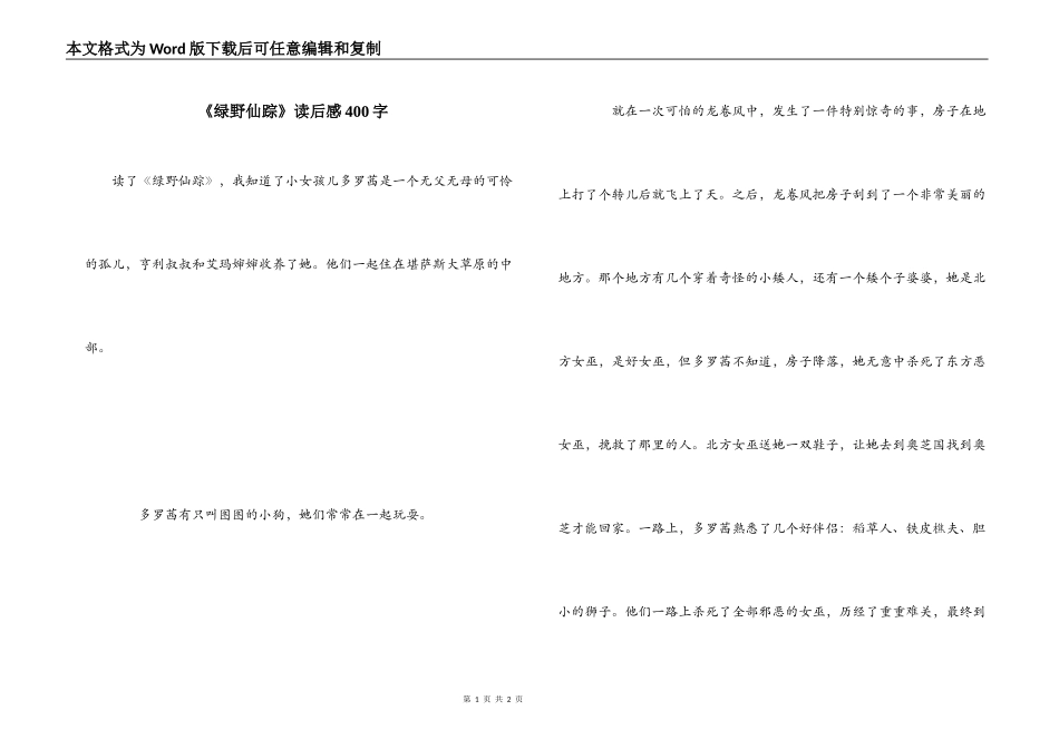 《绿野仙踪》读后感400字_2_第1页