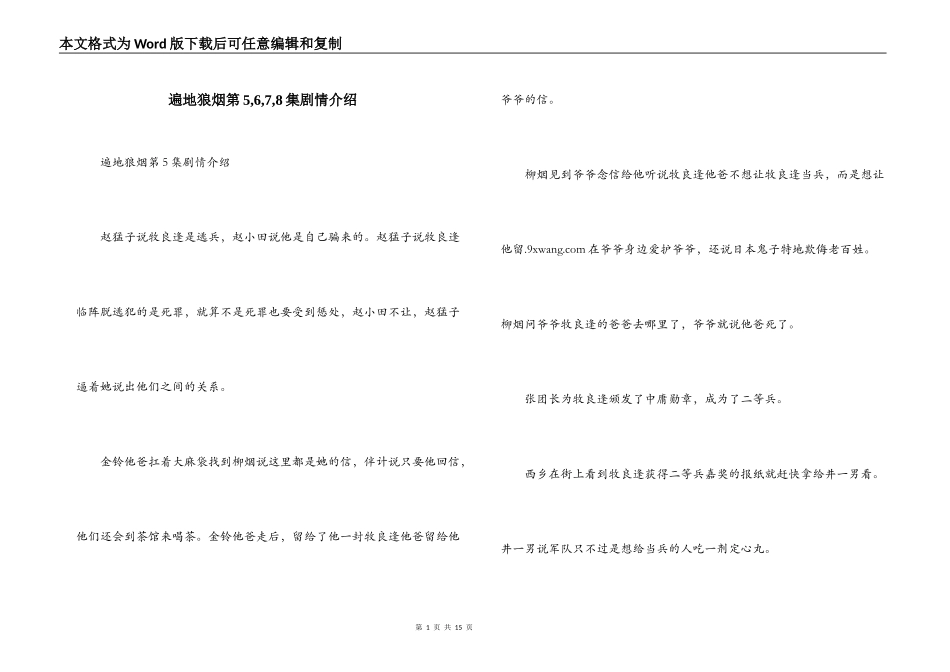 遍地狼烟第5,6,7,8集剧情介绍_第1页