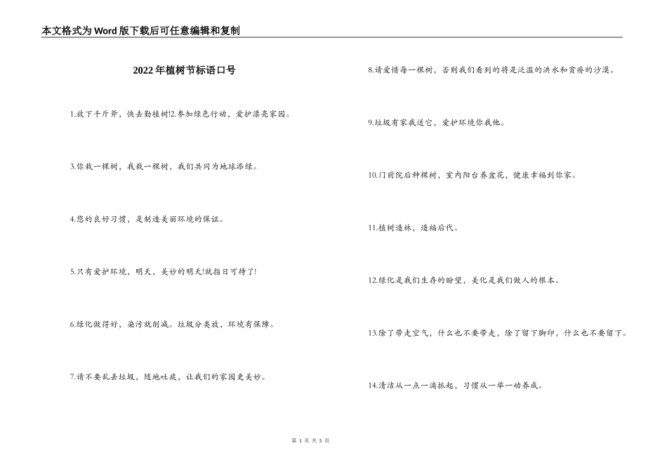 2022年植树节标语口号_第1页