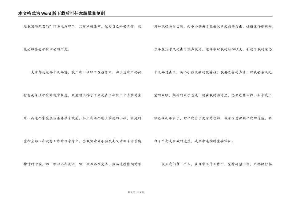 电业安全生产演讲稿-安全是保证生命的金刚锁_第2页