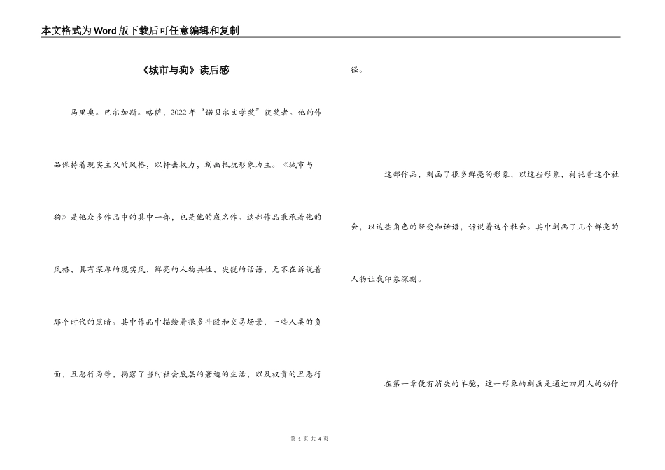 《城市与狗》读后感_第1页