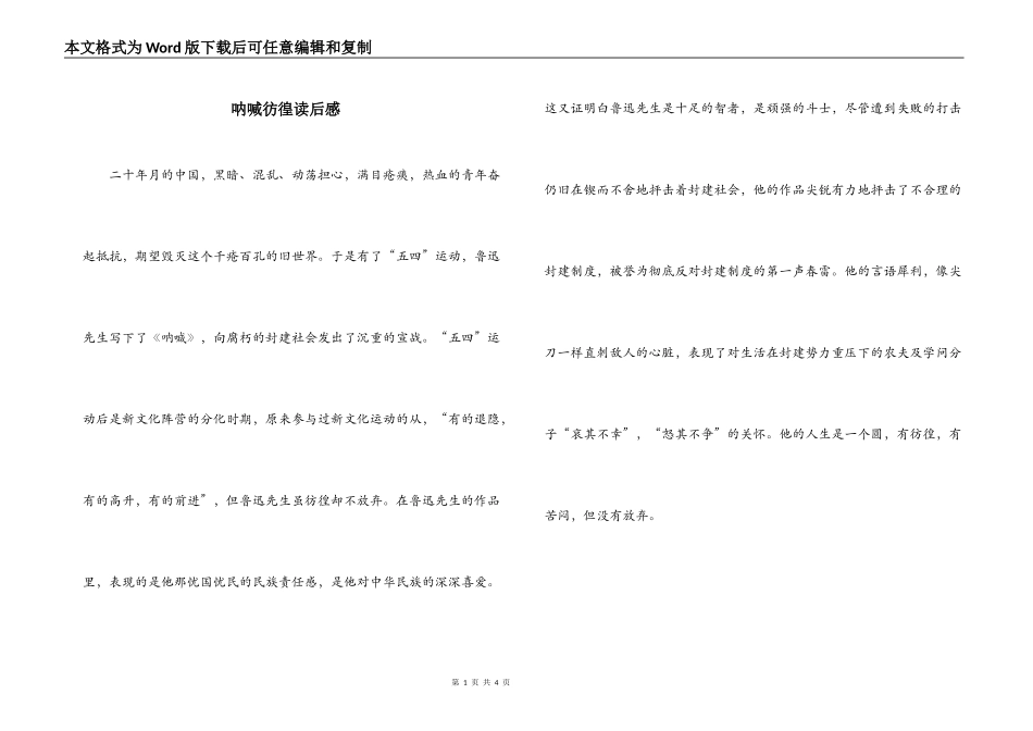 呐喊彷徨读后感_1_第1页