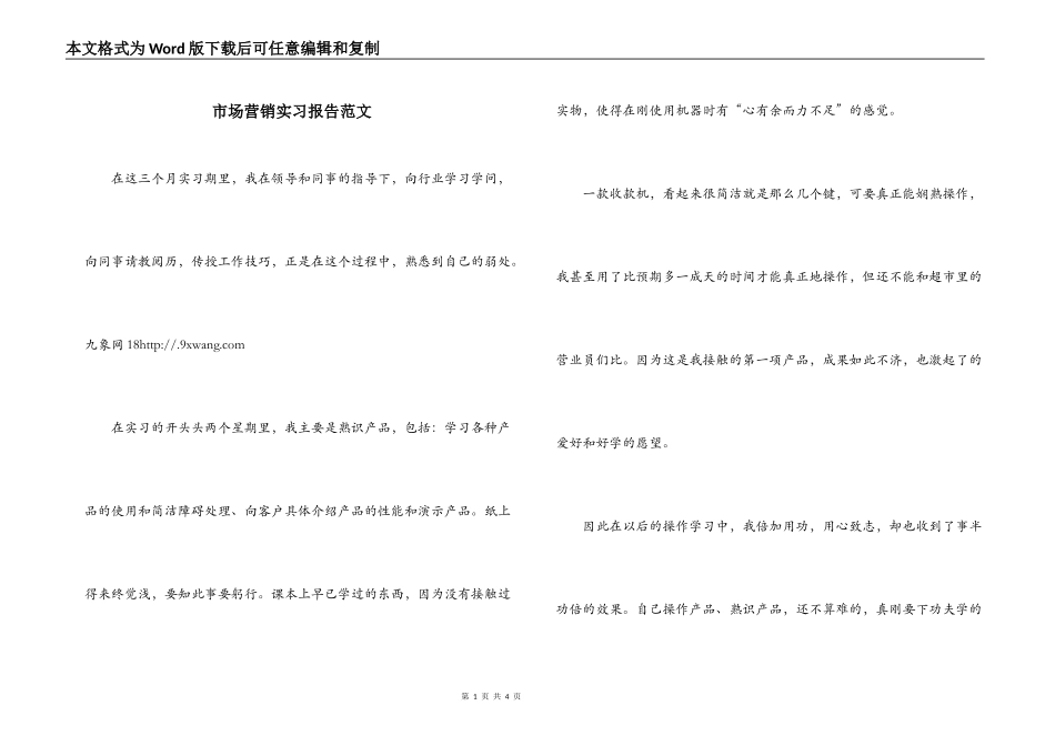 市场营销实习报告范文_第1页