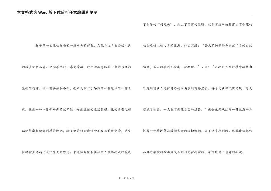 《骆驼祥子》读后感850字_第2页