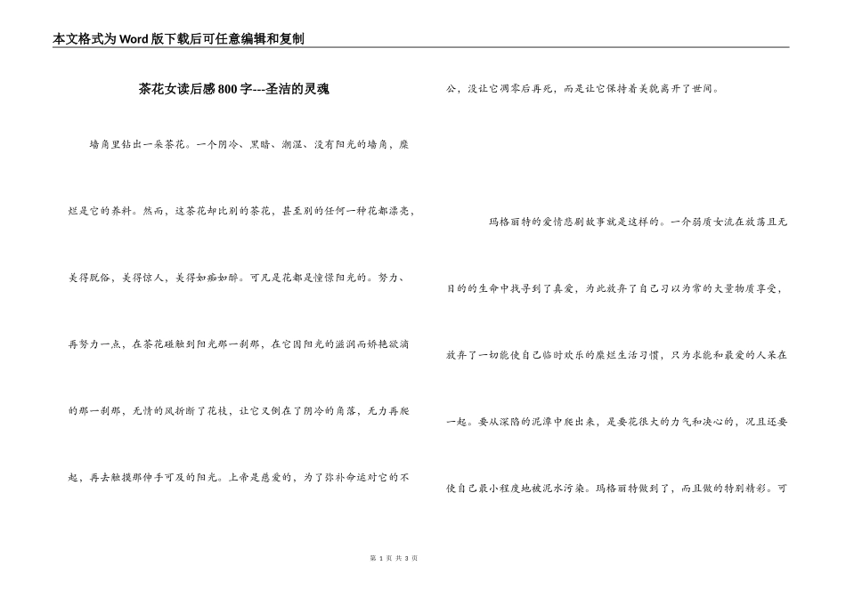 茶花女读后感800字---圣洁的灵魂_第1页