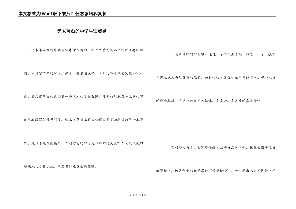无家可归的中学生读后感_第1页