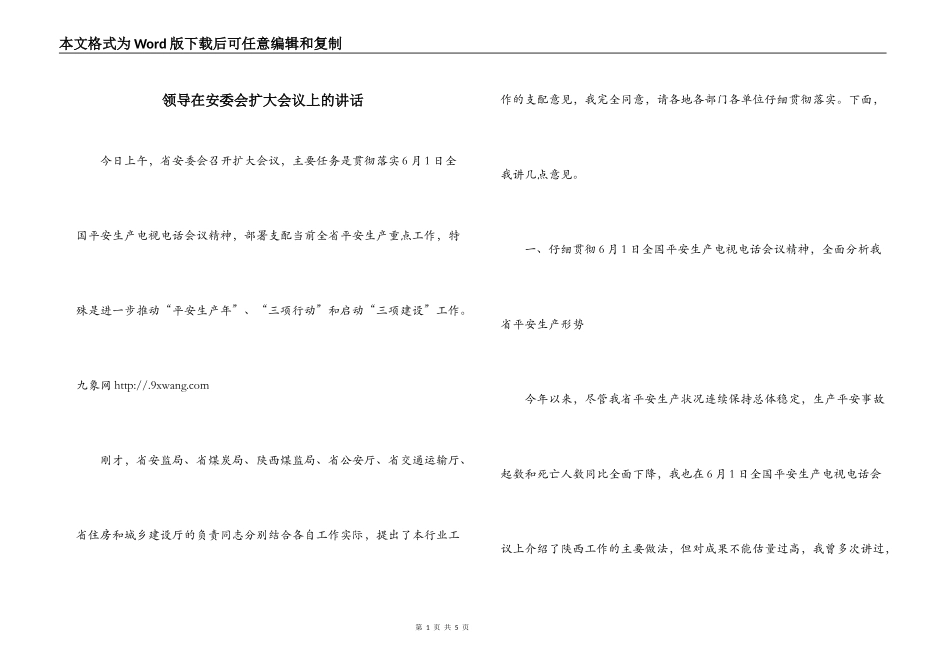 领导在安委会扩大会议上的讲话_第1页