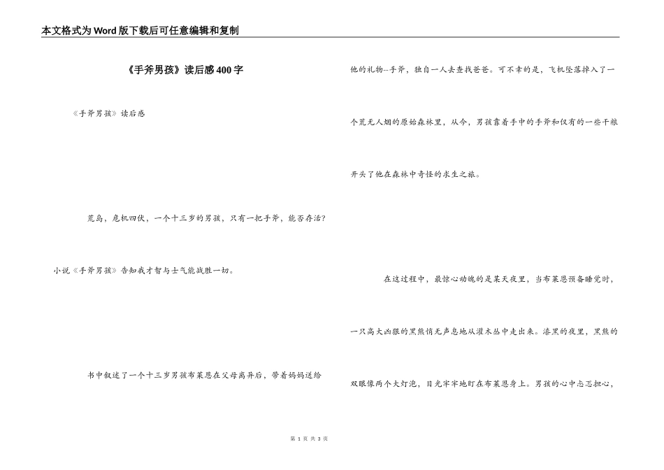 《手斧男孩》读后感400字_第1页