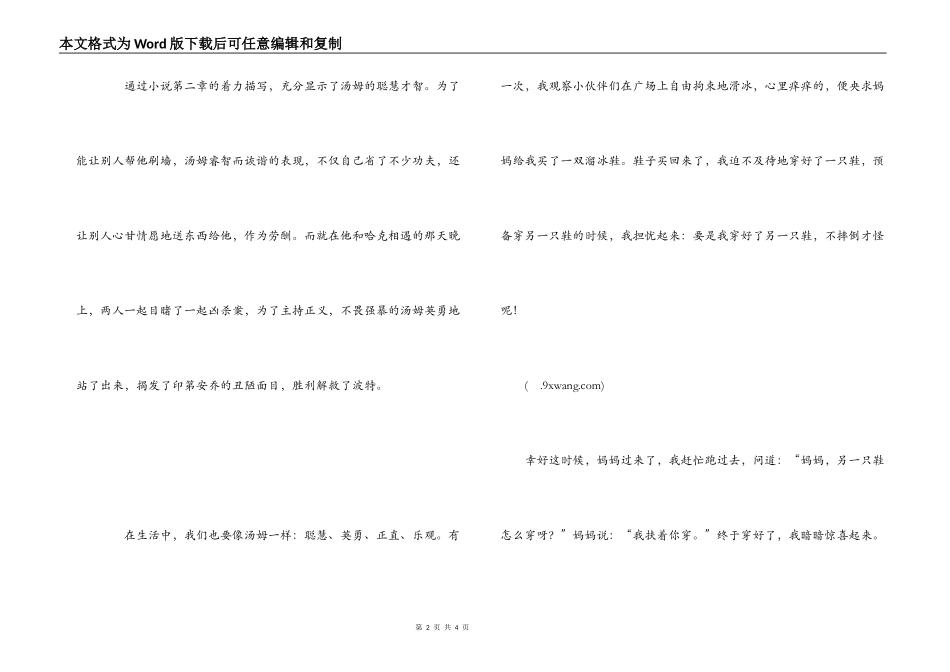 汤姆索亚历险记读后感1000字_第2页