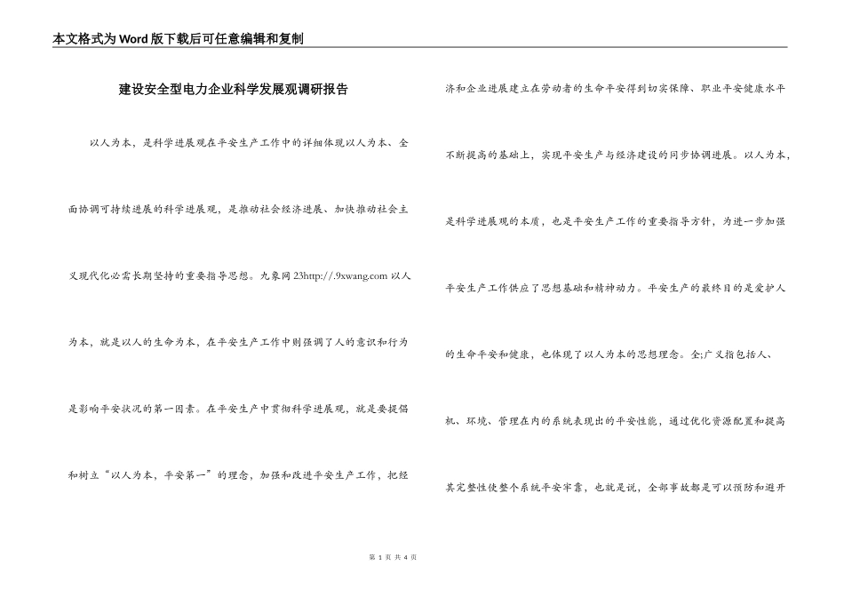 建设安全型电力企业科学发展观调研报告_第1页